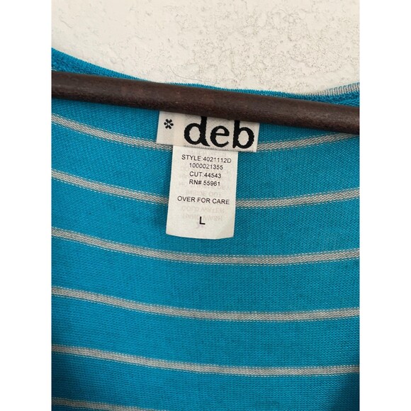 Vintage Deb Y2K Bodycon Dress Size Large Drop Waist Blue Striped Wrap Belted - Picture 8 of 9